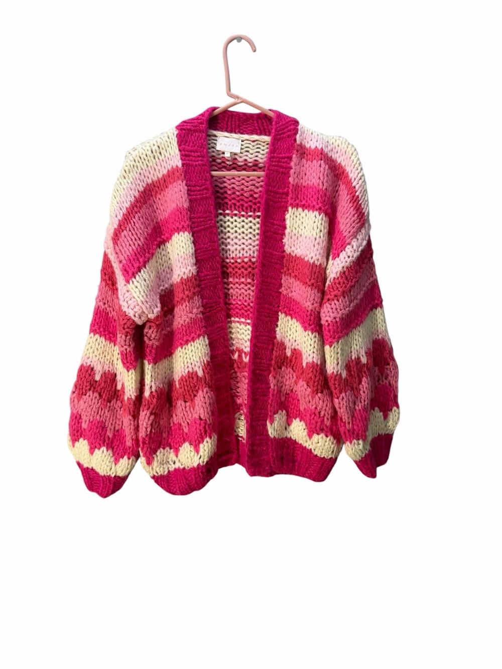 entro Pink & Cream Striped Chunky Open-Front Cardigan
